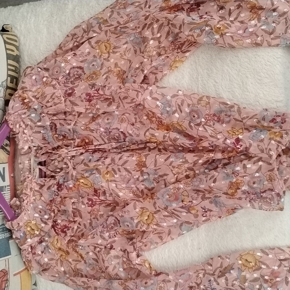 Oasis Floral Ruffle Blouse -pink And Gold Accents - Picture 5 of 15